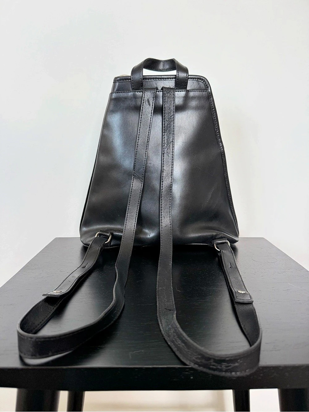 Longchamp Vintage Roseau Backpack Black Leather Backpack Made in France - Picture 2 of 11